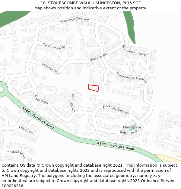 10, STOURSCOMBE WALK, LAUNCESTON, PL15 9GF: Location map and indicative extent of plot