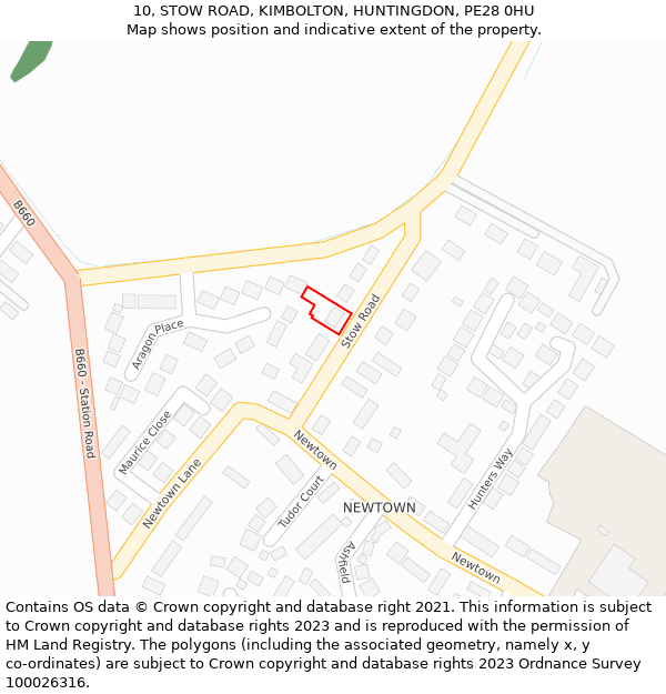 10, STOW ROAD, KIMBOLTON, HUNTINGDON, PE28 0HU: Location map and indicative extent of plot