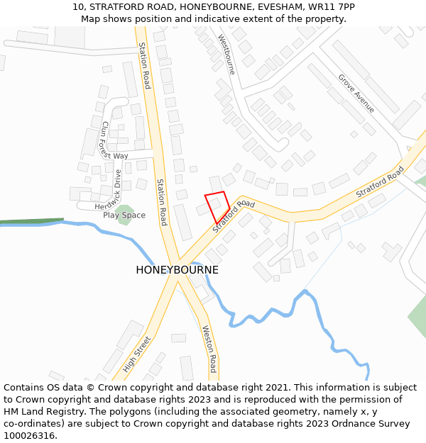 10, STRATFORD ROAD, HONEYBOURNE, EVESHAM, WR11 7PP: Location map and indicative extent of plot