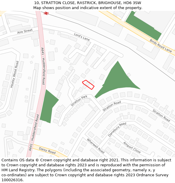 10, STRATTON CLOSE, RASTRICK, BRIGHOUSE, HD6 3SW: Location map and indicative extent of plot