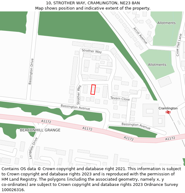 10, STROTHER WAY, CRAMLINGTON, NE23 8AN: Location map and indicative extent of plot