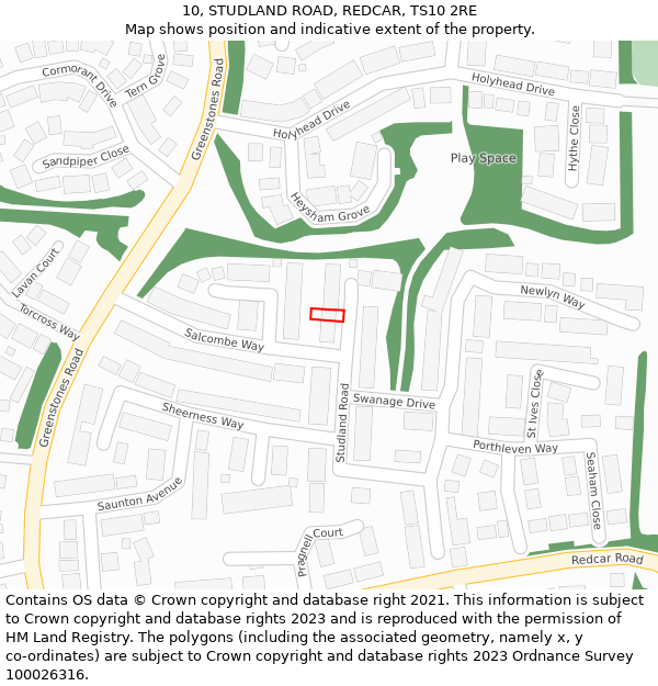 10, STUDLAND ROAD, REDCAR, TS10 2RE: Location map and indicative extent of plot