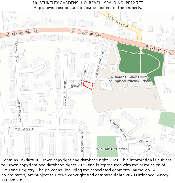 10, STUKELEY GARDENS, HOLBEACH, SPALDING, PE12 7ET: Location map and indicative extent of plot