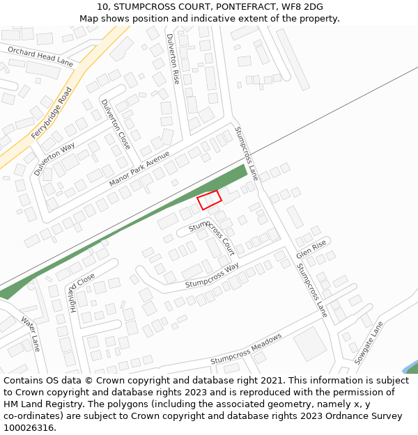 10, STUMPCROSS COURT, PONTEFRACT, WF8 2DG: Location map and indicative extent of plot