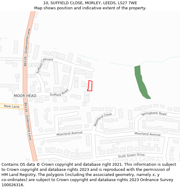 10, SUFFIELD CLOSE, MORLEY, LEEDS, LS27 7WE: Location map and indicative extent of plot