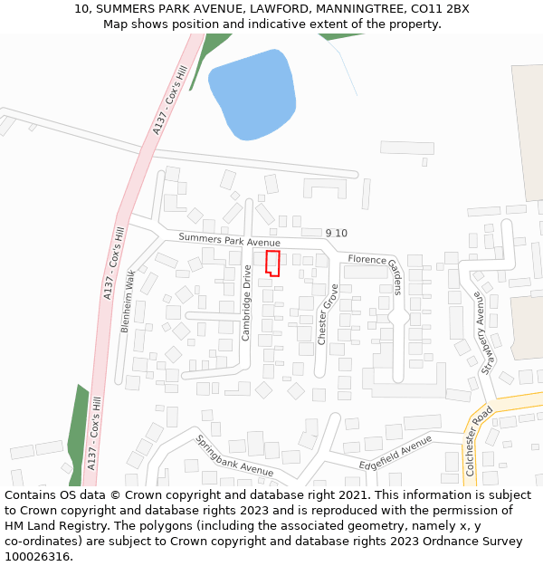 10, SUMMERS PARK AVENUE, LAWFORD, MANNINGTREE, CO11 2BX: Location map and indicative extent of plot