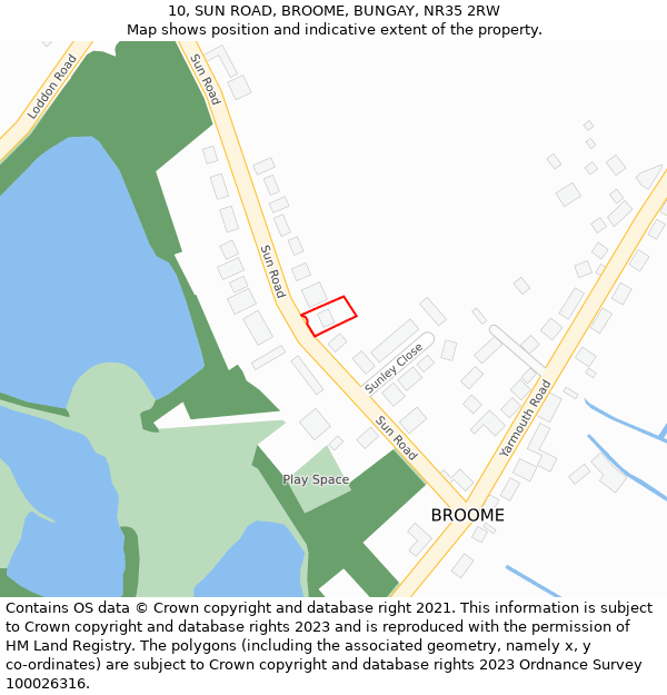 10, SUN ROAD, BROOME, BUNGAY, NR35 2RW: Location map and indicative extent of plot