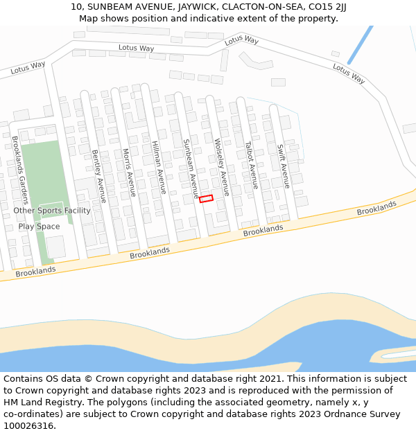 10, SUNBEAM AVENUE, JAYWICK, CLACTON-ON-SEA, CO15 2JJ: Location map and indicative extent of plot