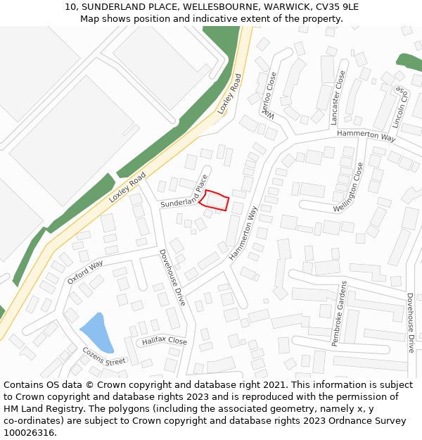 10, SUNDERLAND PLACE, WELLESBOURNE, WARWICK, CV35 9LE: Location map and indicative extent of plot