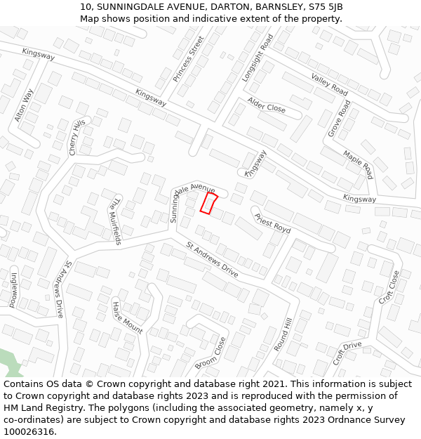 10, SUNNINGDALE AVENUE, DARTON, BARNSLEY, S75 5JB: Location map and indicative extent of plot