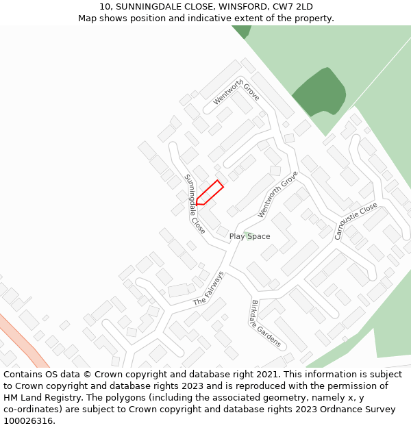 10, SUNNINGDALE CLOSE, WINSFORD, CW7 2LD: Location map and indicative extent of plot