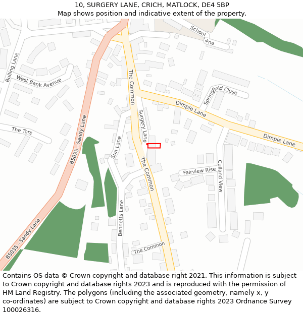 10, SURGERY LANE, CRICH, MATLOCK, DE4 5BP: Location map and indicative extent of plot