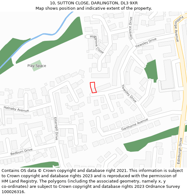 10, SUTTON CLOSE, DARLINGTON, DL3 9XR: Location map and indicative extent of plot