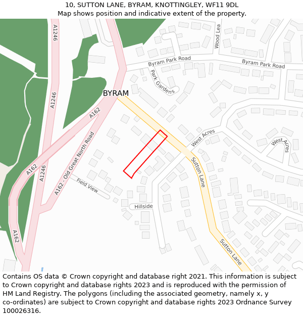 10, SUTTON LANE, BYRAM, KNOTTINGLEY, WF11 9DL: Location map and indicative extent of plot