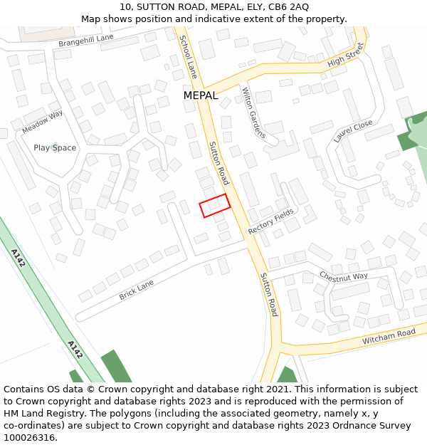 10, SUTTON ROAD, MEPAL, ELY, CB6 2AQ: Location map and indicative extent of plot