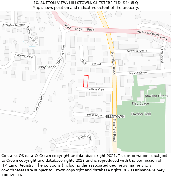 10, SUTTON VIEW, HILLSTOWN, CHESTERFIELD, S44 6LQ: Location map and indicative extent of plot