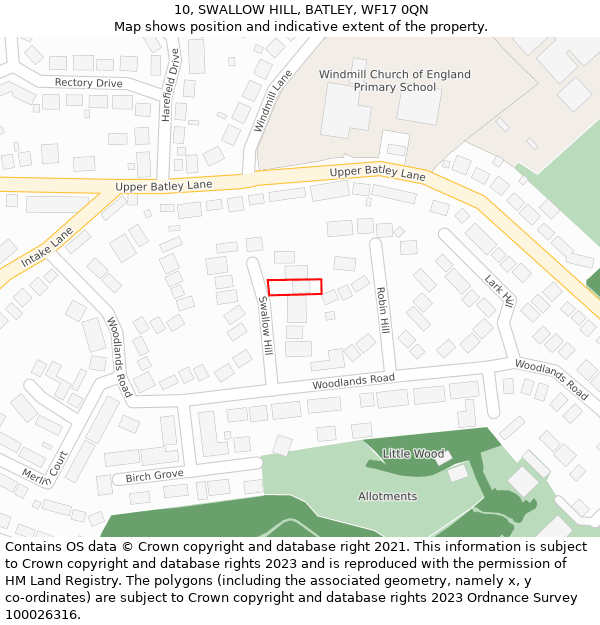10, SWALLOW HILL, BATLEY, WF17 0QN: Location map and indicative extent of plot