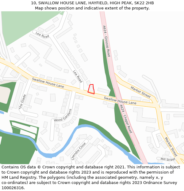 10, SWALLOW HOUSE LANE, HAYFIELD, HIGH PEAK, SK22 2HB: Location map and indicative extent of plot