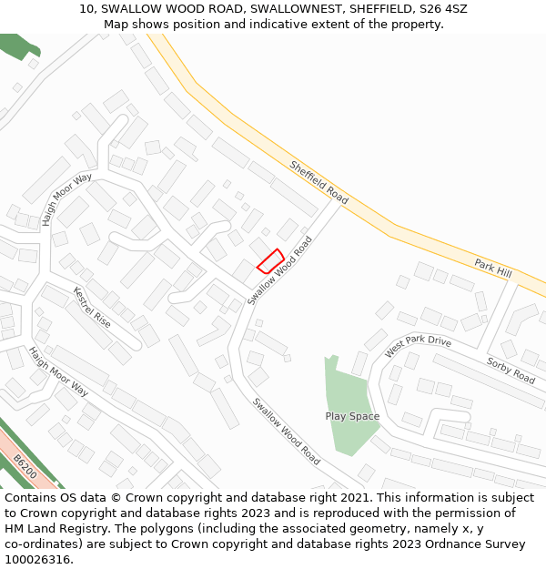 10, SWALLOW WOOD ROAD, SWALLOWNEST, SHEFFIELD, S26 4SZ: Location map and indicative extent of plot
