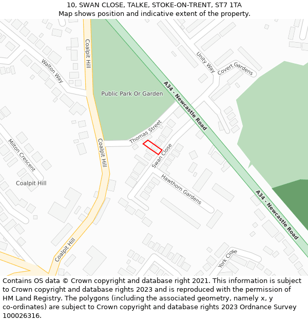 10, SWAN CLOSE, TALKE, STOKE-ON-TRENT, ST7 1TA: Location map and indicative extent of plot