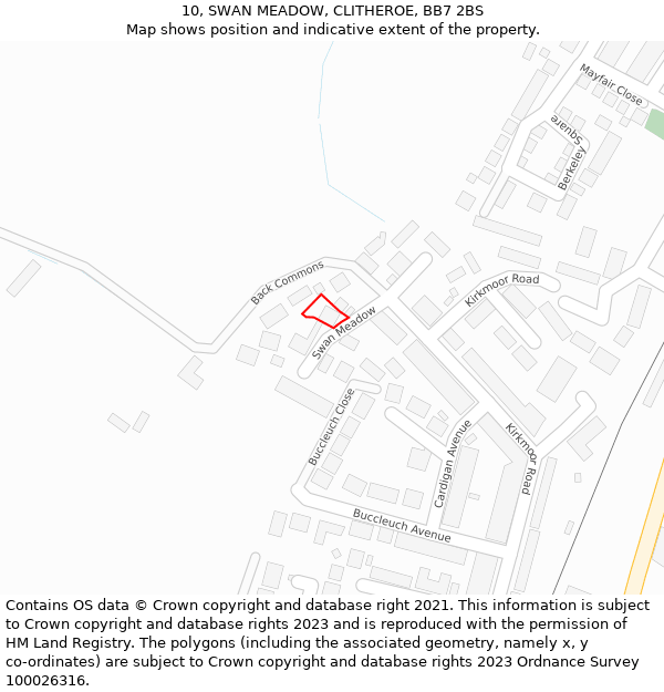 10, SWAN MEADOW, CLITHEROE, BB7 2BS: Location map and indicative extent of plot