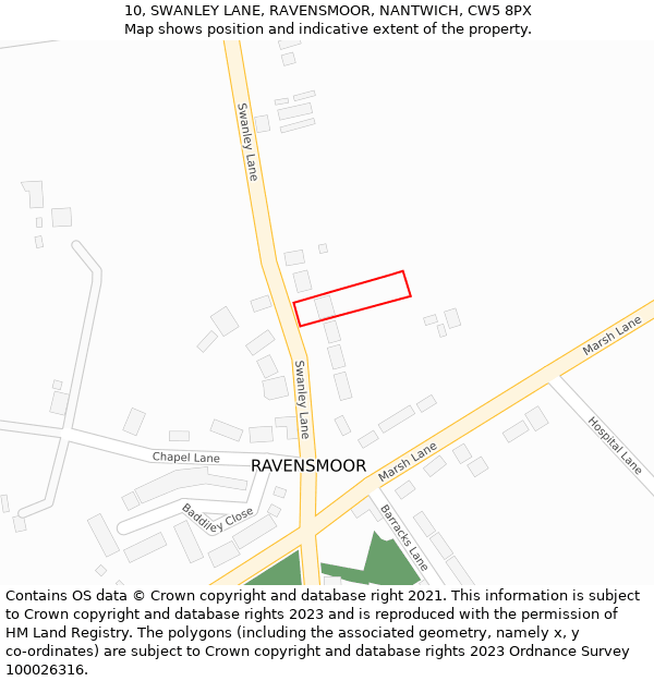 10, SWANLEY LANE, RAVENSMOOR, NANTWICH, CW5 8PX: Location map and indicative extent of plot