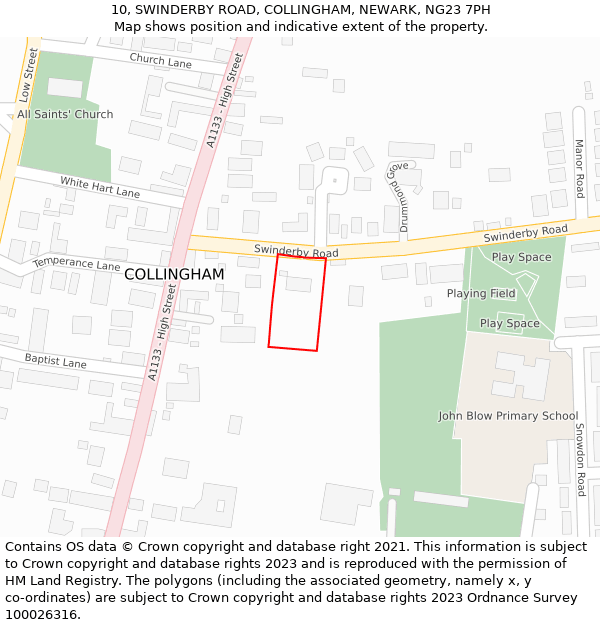 10, SWINDERBY ROAD, COLLINGHAM, NEWARK, NG23 7PH: Location map and indicative extent of plot