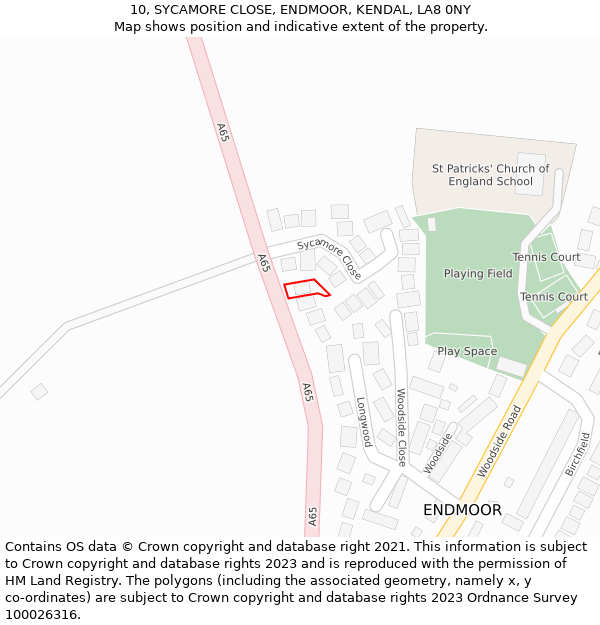 10, SYCAMORE CLOSE, ENDMOOR, KENDAL, LA8 0NY: Location map and indicative extent of plot