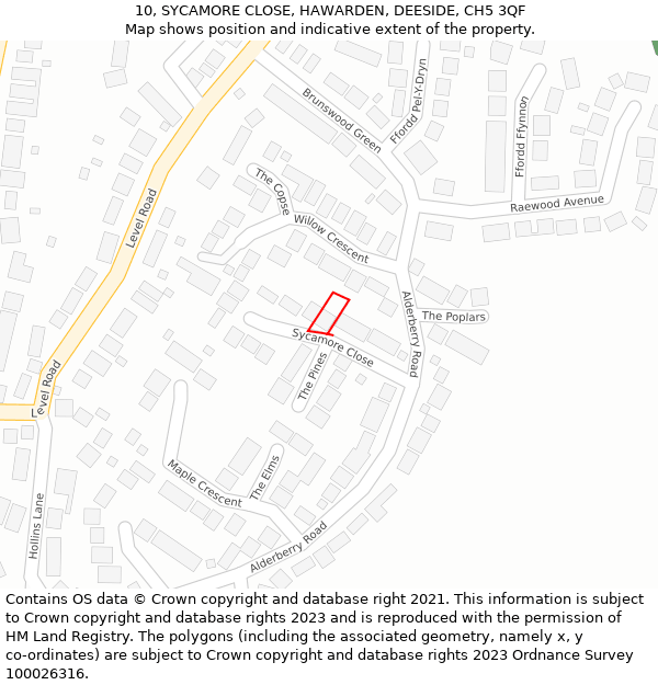 10, SYCAMORE CLOSE, HAWARDEN, DEESIDE, CH5 3QF: Location map and indicative extent of plot