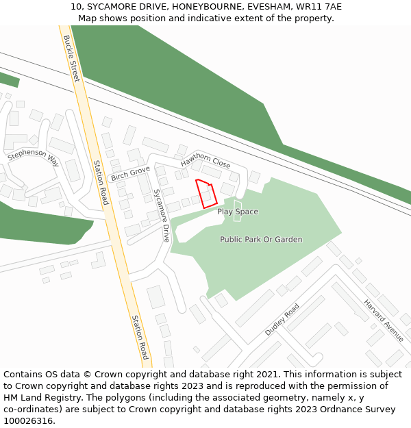 10, SYCAMORE DRIVE, HONEYBOURNE, EVESHAM, WR11 7AE: Location map and indicative extent of plot