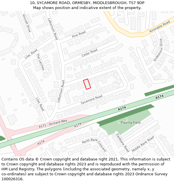 10, SYCAMORE ROAD, ORMESBY, MIDDLESBROUGH, TS7 9DP: Location map and indicative extent of plot