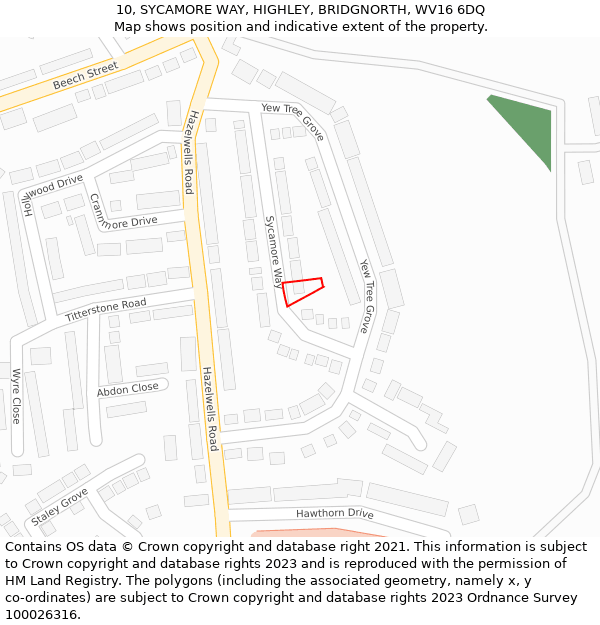 10, SYCAMORE WAY, HIGHLEY, BRIDGNORTH, WV16 6DQ: Location map and indicative extent of plot