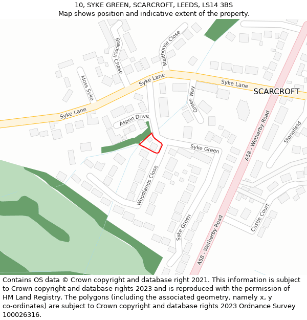 10, SYKE GREEN, SCARCROFT, LEEDS, LS14 3BS: Location map and indicative extent of plot