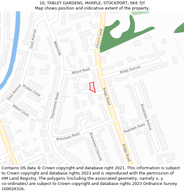 10, TABLEY GARDENS, MARPLE, STOCKPORT, SK6 7JY: Location map and indicative extent of plot