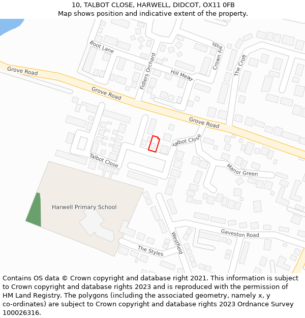 10, TALBOT CLOSE, HARWELL, DIDCOT, OX11 0FB: Location map and indicative extent of plot