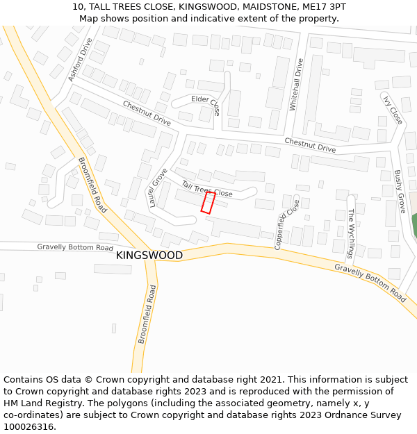 10, TALL TREES CLOSE, KINGSWOOD, MAIDSTONE, ME17 3PT: Location map and indicative extent of plot