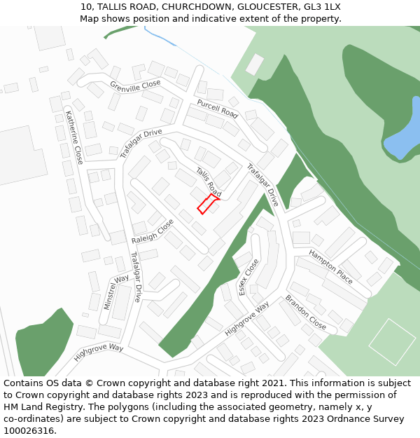 10, TALLIS ROAD, CHURCHDOWN, GLOUCESTER, GL3 1LX: Location map and indicative extent of plot