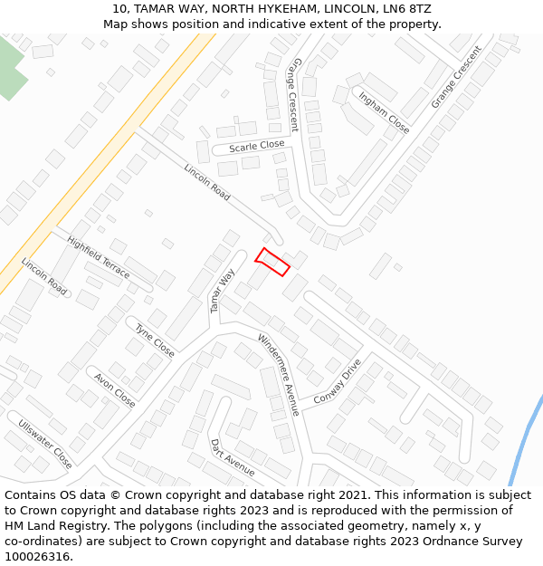 10, TAMAR WAY, NORTH HYKEHAM, LINCOLN, LN6 8TZ: Location map and indicative extent of plot