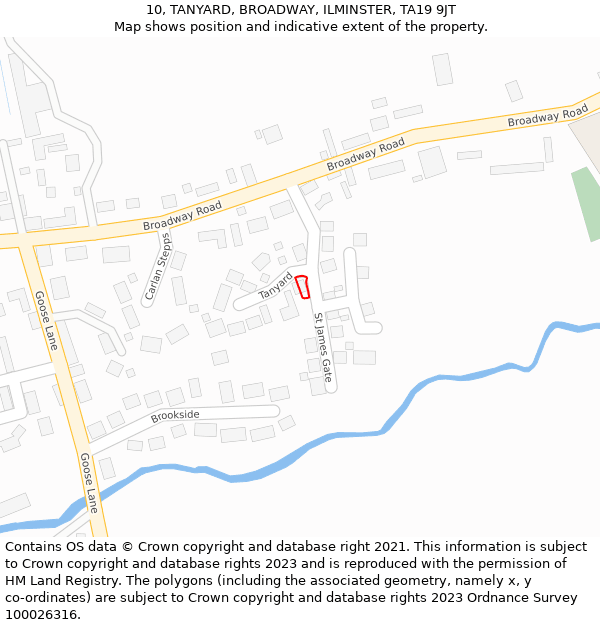 10, TANYARD, BROADWAY, ILMINSTER, TA19 9JT: Location map and indicative extent of plot