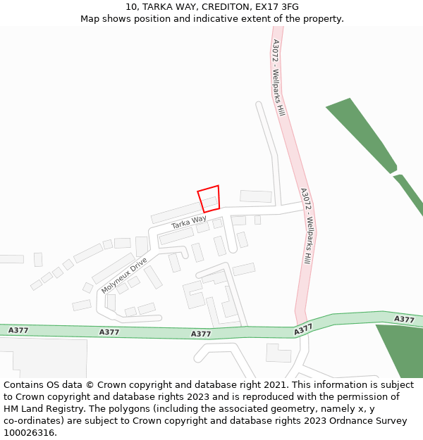 10, TARKA WAY, CREDITON, EX17 3FG: Location map and indicative extent of plot