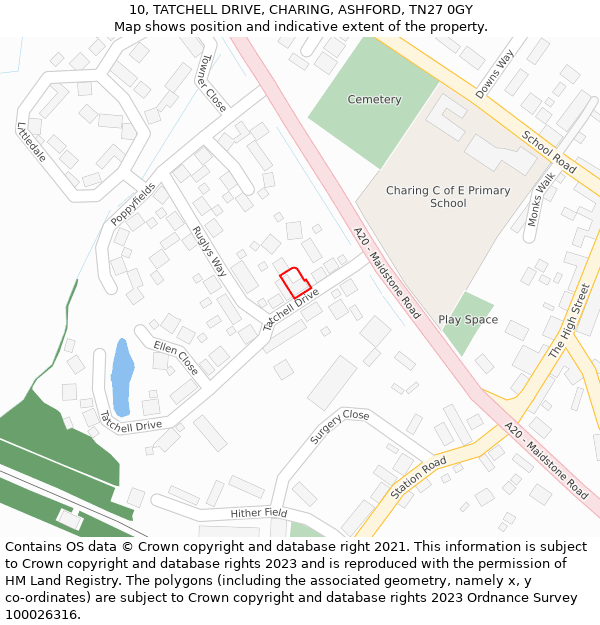 10, TATCHELL DRIVE, CHARING, ASHFORD, TN27 0GY: Location map and indicative extent of plot