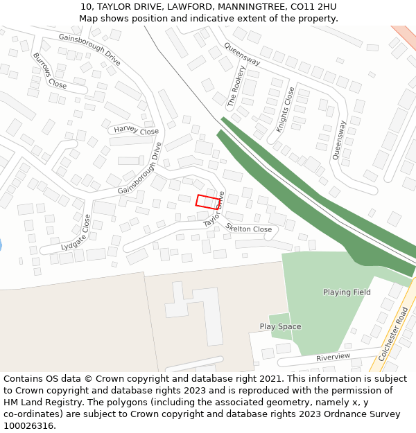 10, TAYLOR DRIVE, LAWFORD, MANNINGTREE, CO11 2HU: Location map and indicative extent of plot