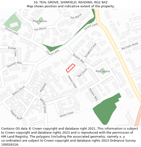 10, TEAL GROVE, SHINFIELD, READING, RG2 9AZ: Location map and indicative extent of plot