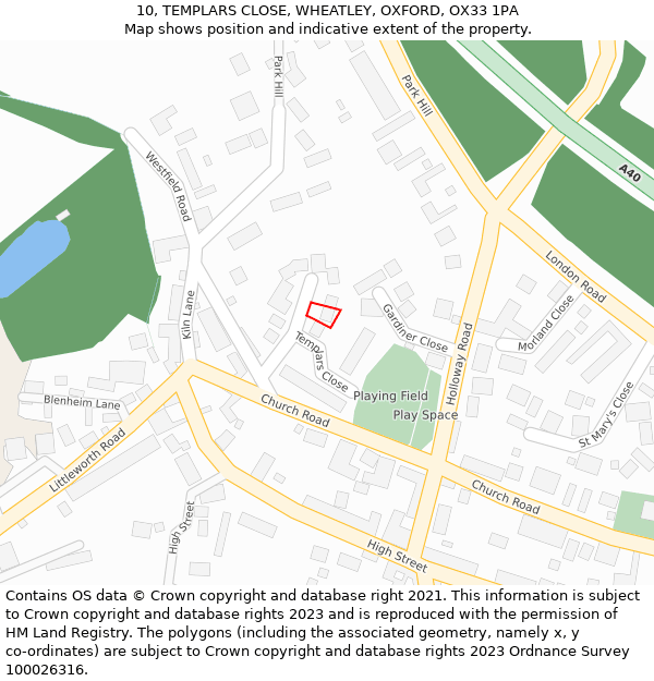 10, TEMPLARS CLOSE, WHEATLEY, OXFORD, OX33 1PA: Location map and indicative extent of plot