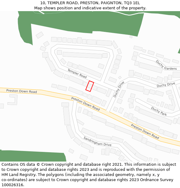 10, TEMPLER ROAD, PRESTON, PAIGNTON, TQ3 1EL: Location map and indicative extent of plot