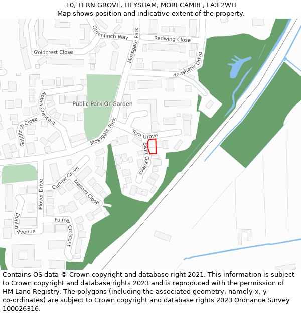 10, TERN GROVE, HEYSHAM, MORECAMBE, LA3 2WH: Location map and indicative extent of plot