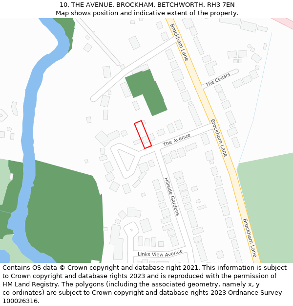 10, THE AVENUE, BROCKHAM, BETCHWORTH, RH3 7EN: Location map and indicative extent of plot