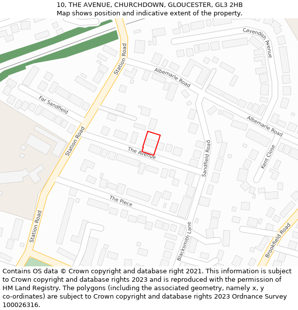 10, THE AVENUE, CHURCHDOWN, GLOUCESTER, GL3 2HB: Location map and indicative extent of plot