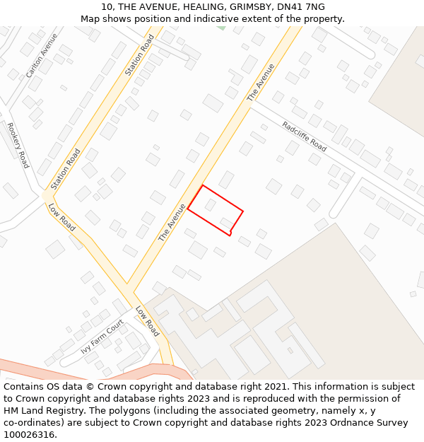 10, THE AVENUE, HEALING, GRIMSBY, DN41 7NG: Location map and indicative extent of plot