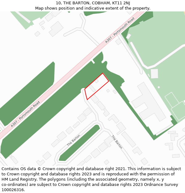 10, THE BARTON, COBHAM, KT11 2NJ: Location map and indicative extent of plot